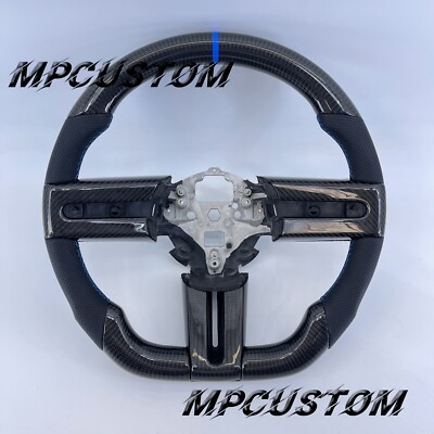 Blue Line Carbon Fiber Steering Wheel Fit For Ford Mustang V6 V8 GT 2005-2009