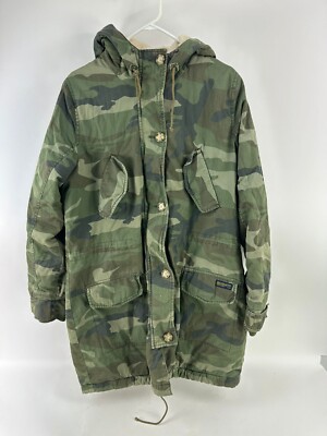 Abercrombie Fitch Womens Camo Faux Fur Sherpa Lined Hooded Parka Jacket  Size L