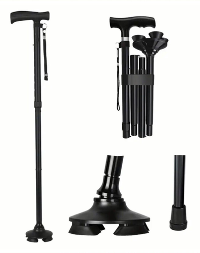 Bronze Adjustable & Portable Walking Stick – Foldable Elderly Crutch with Stable - Picture 3 of 6