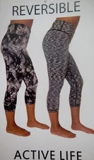 Active Life 123 Reversible Workout Yoga Capri Spandex Leggings Woodgrain BLK $78
