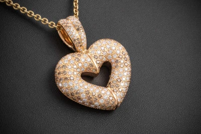 Leo Wittwer Herz Anhänger 9,15 Ct Brillanten Braun Weiß in 750er Rotgold Schmuck - Bild 1 von 4