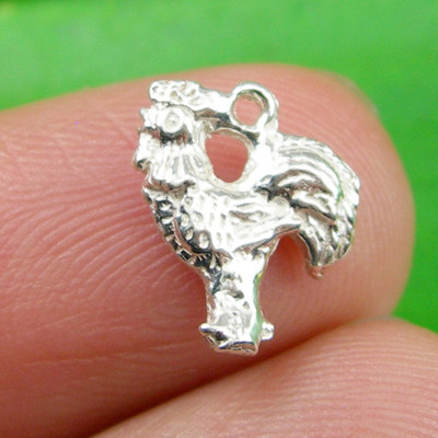 Rooster Chicken Chick Animal Solid Small Charm Genuine 925 Sterling Silver, C163