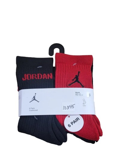 NIKE JORDAN Boys Socks Crew Jumpman Basketball Youth 6 Pair Shoe Size 10C-3Y