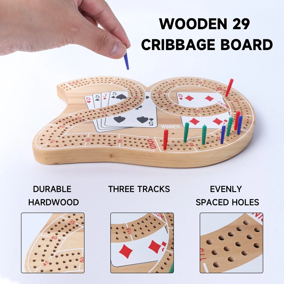 Classic 3-Track 29 Travel Cribbage Board Game with 9 Plastic Pegs for 2-3 Player - Image 2 of 4