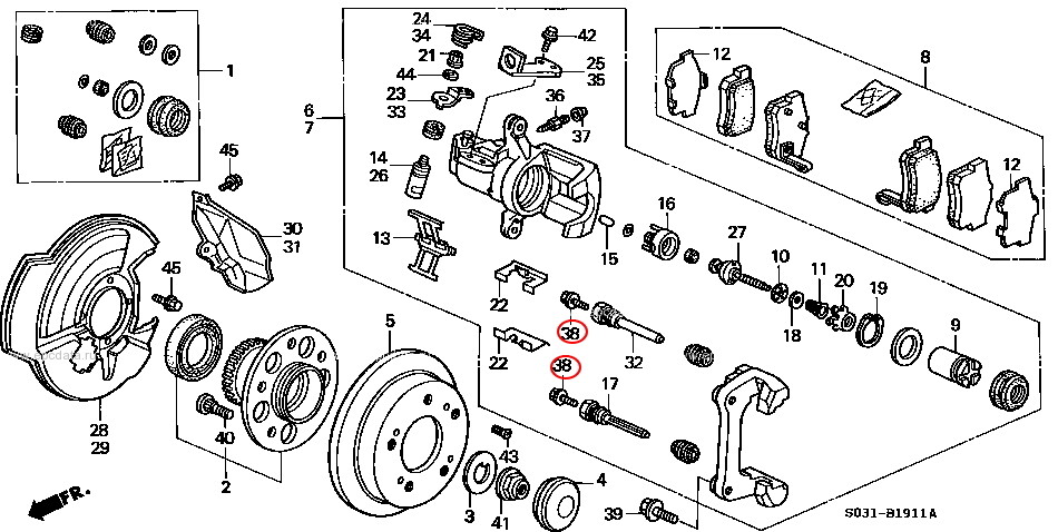 HONDA CIVIC EK4 EK9 SiR Type-R Rear Brake Caliper Guide Pin Bolt 4