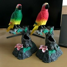 Two Repeating and Talking Plastic Parrot Toys, Base with Perch and Penholder