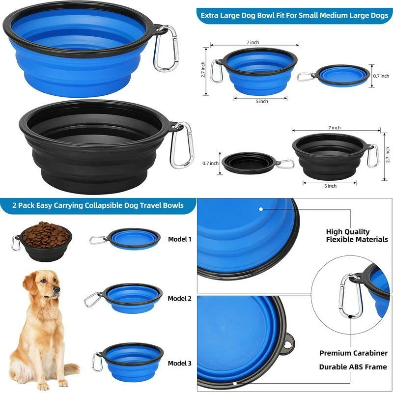 Collapsible Dog Bowl, Portable Travel Dog Bowl with Carabiner