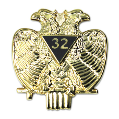 32nd Degree Double Headed Eagle Masonic Lapel Pin - [Gold & Black][1 1/4'' Tall]
