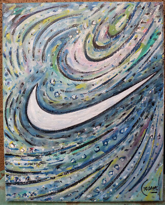 JUST OVER DO IT  nike swoosh 8x10 canvas original art painting signed Crowell 
