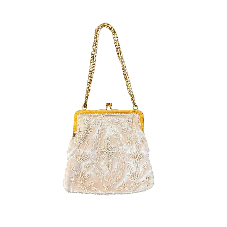Vintage Walborg Ivory Beaded Handbag Purse Wedding Formal  Retro Old Hollywood - Image 2 of 4