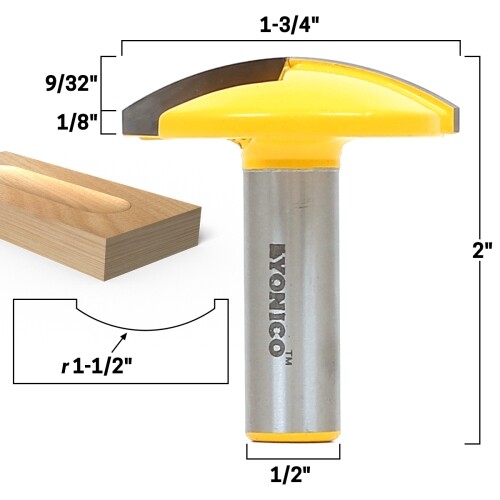 1-1/2" Radius Horizontal Crown Router Bit - 1/2" Shank - Yonico 16170 - Picture 1 of 1
