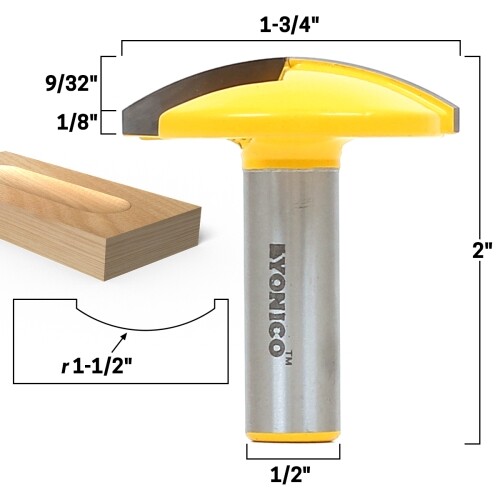 1-1/2" Radius Horizontal Crown Router Bit - 1/2" Shank - Yonico 16170 - Afbeelding 1 van 1