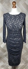Ladies Phase Eight Black Lace Stretch Bodycon Dress UK 10