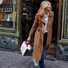 La Redoute Long Leather Tan Trench Coat Size 18 Rrp £299
