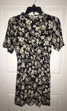 ZARA Black, Brown, Cream Floral Short Sleeve Dress V-neck Ruffle Size M