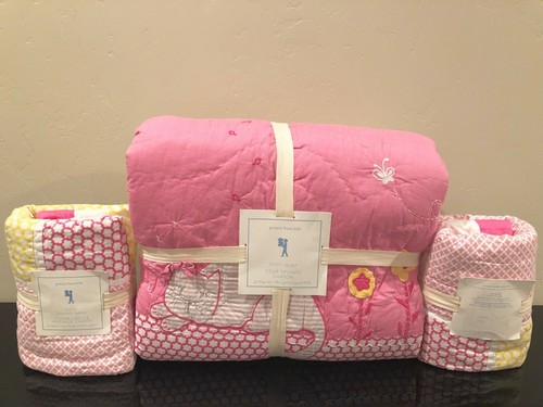 NEW Pottery Barn Kids Girl's Kitty Cat Full/Queen Quilt & Euro Shams, Pink/Gray - Picture 1 of 6