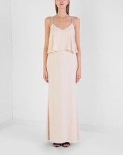 Ralph Lauren Maxi Dress Georgette Column Gown Beaded Straps Pearlescent 10 NEW