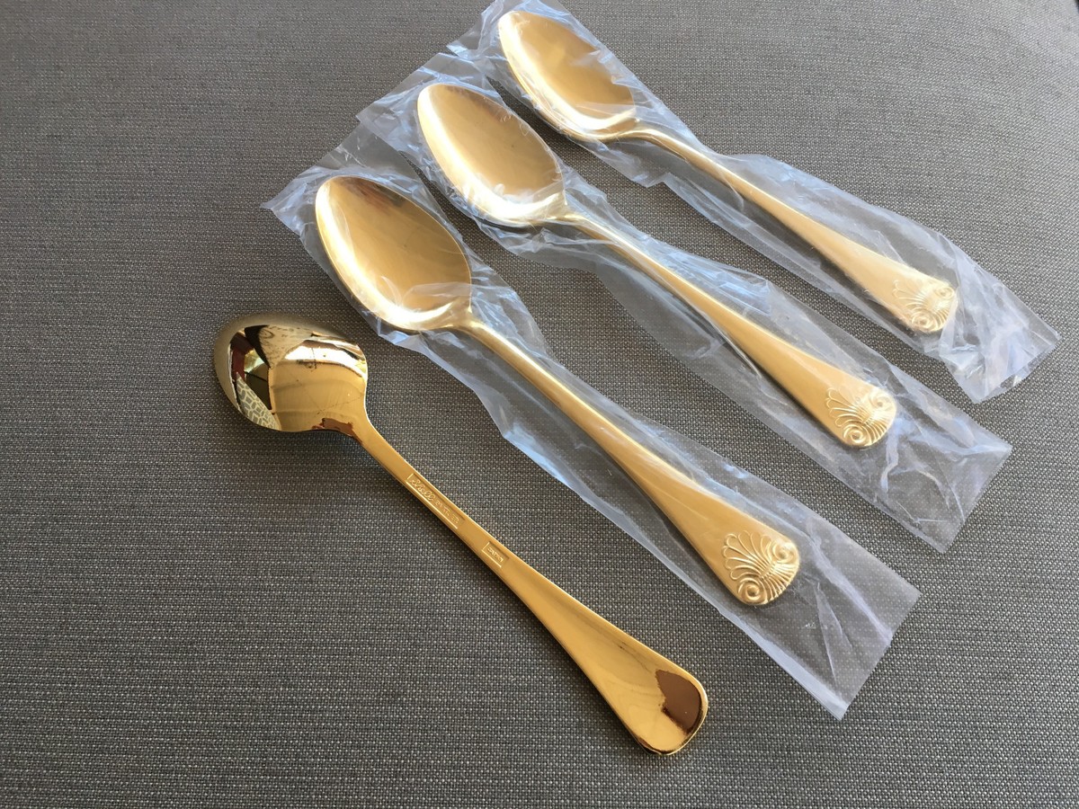 4 Teaspoons Tea Spoons Gold Electroplate Shell 24 KT EP Japan
