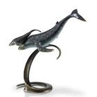 Multicolor Brass Coastal Whale Pair On Wave Centerpiece Sculpture