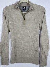 Johnnie O Mens Medium Golf Merino Wool Quarter Zip Pullover Sweater Beige 539