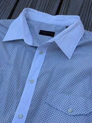 Corneliani ID Shirt Mens SZ 17 Geo Print Contrast Collar Cuffs Italy Modern