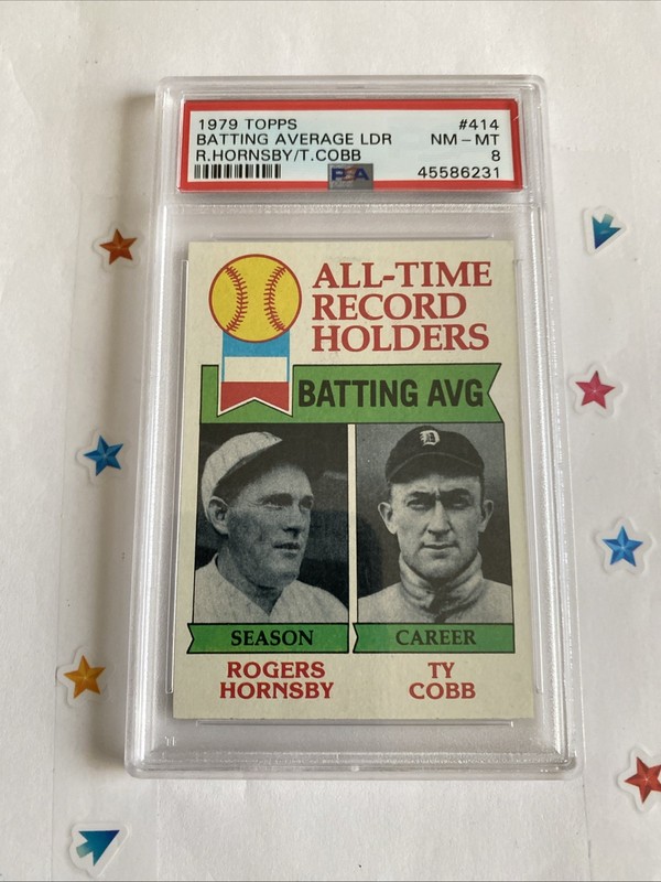 1979 Topps #414 R Hornsby Ty Cobb PSA 8 All-Time Record Holders Batting AVG