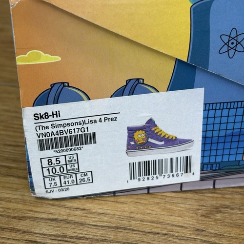 Vans Shoes Unisex Size UK 7.5 The Simpsons “Lisa For President “ Sk8 Hi Purple - Picture 15 of 17