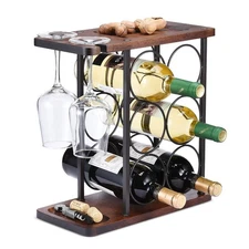 ALLCENER Wine Rack with Glass Holder, Countertop Wine Rack, Wooden Wine Holde...