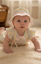 Baby Togs Vintage Bunny Bubble Romper Bonnet Set Girls 3-6 M Easter vintage