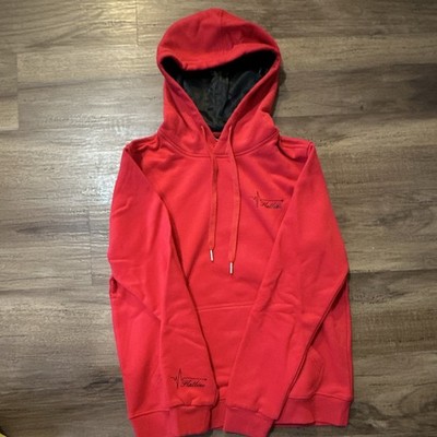 Flatline Men's Red Pullover Hoodie Satin Lined Hood Graphic Print Size M