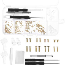 Gold Eyeglass Repair Kit w/180 Screws Nose Pads Screwdrivers Tweezers Cloth