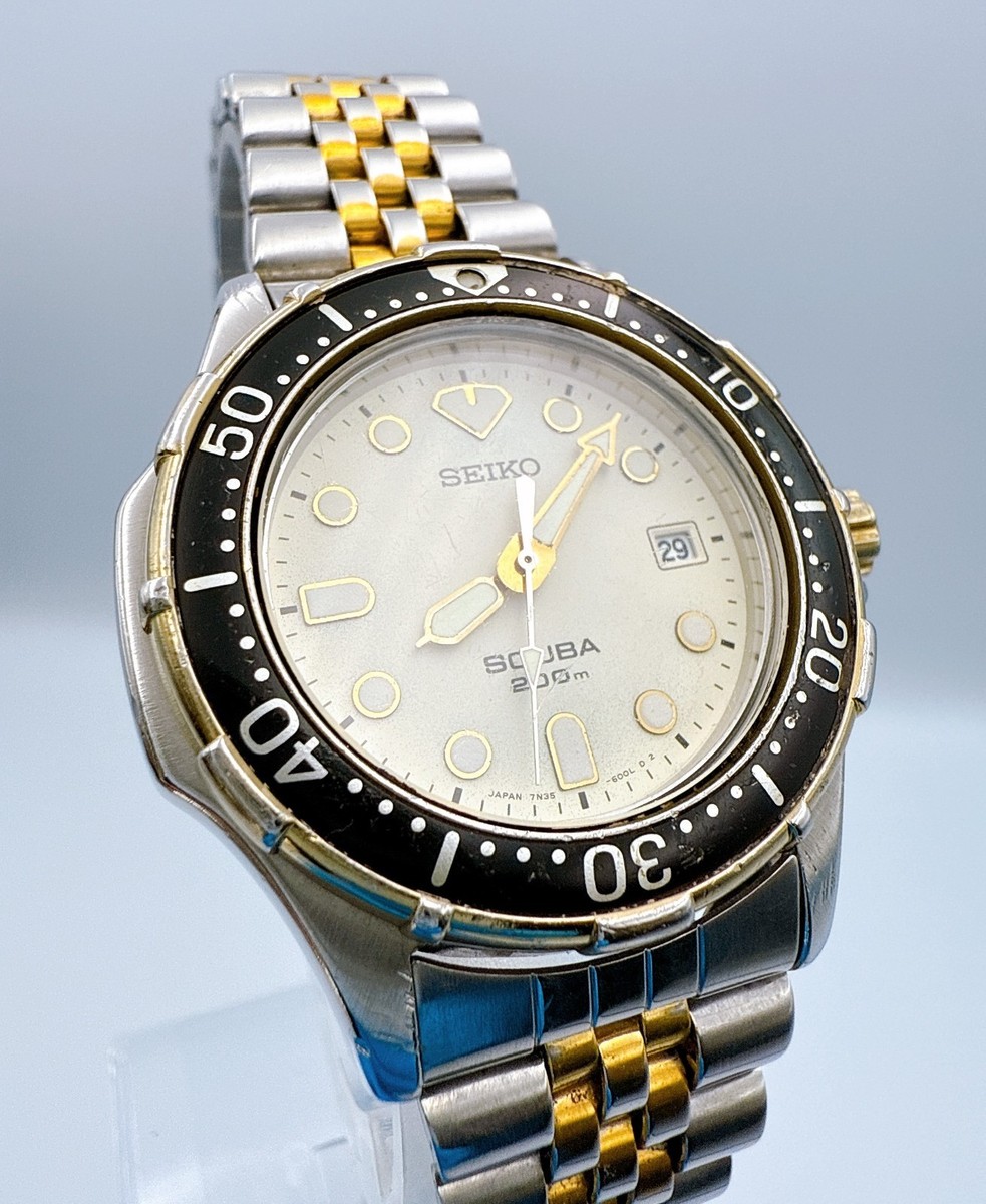 SEIKO SCUBA 200M 7N35-600A Quartz White Dial Watch Japan Vintage