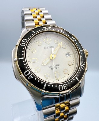 SEIKO SCUBA 200M 7N35-600A Quartz White Dial Watch Japan Vintage