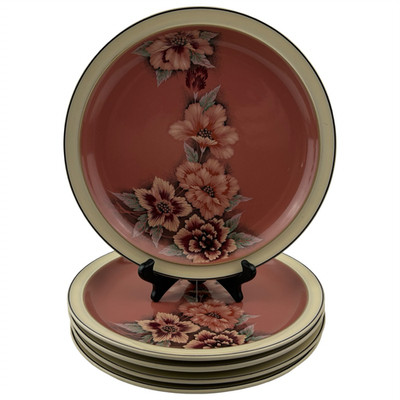 Denby Langley Damask Dinner Plates Set of 5 VTG 10.25'' Dusty Rose Floral England