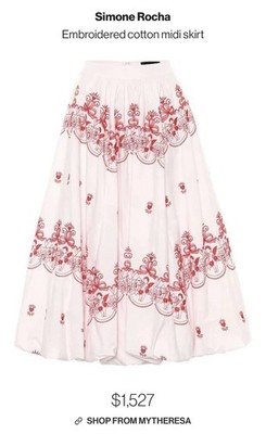 Simone Rocha Pink Midi Skirt with Red Floral Embroidery UK8 US4