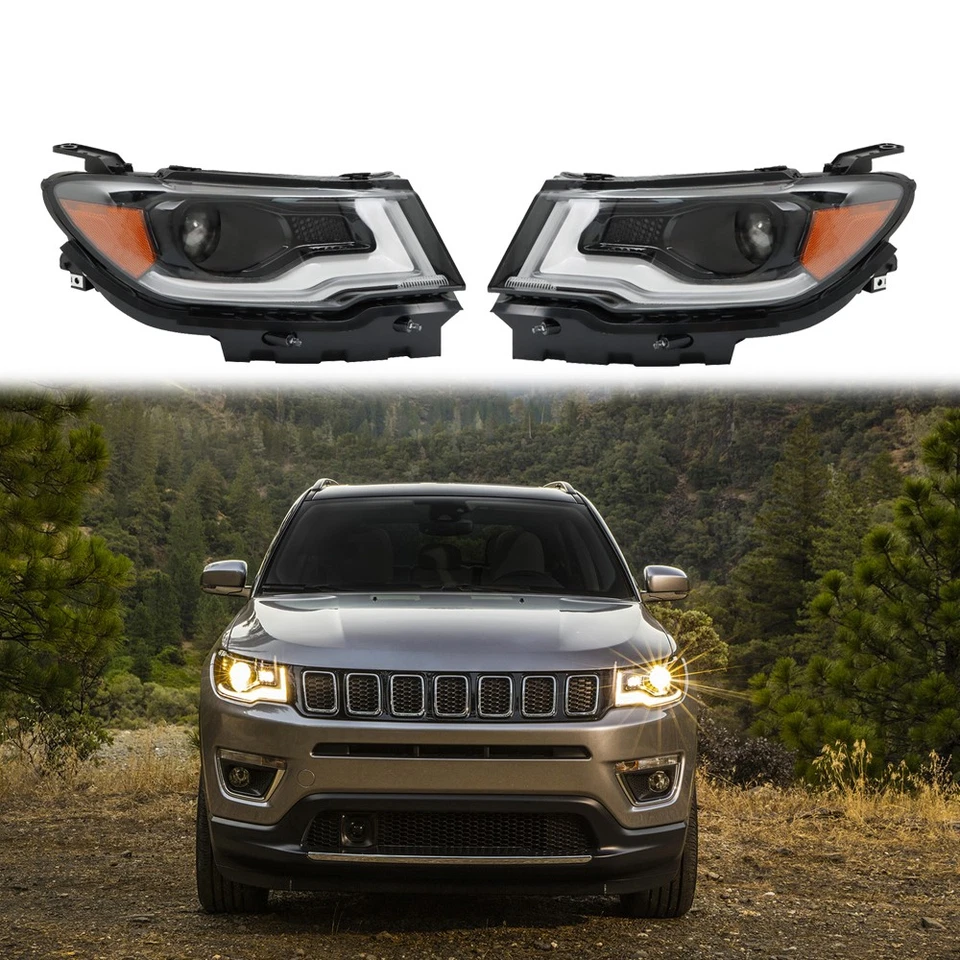 Labwork LH+RH Projector Headlight Fit For 2017-21 Jeep Compass HID/Xenon LED DRL - Image 2 of 4