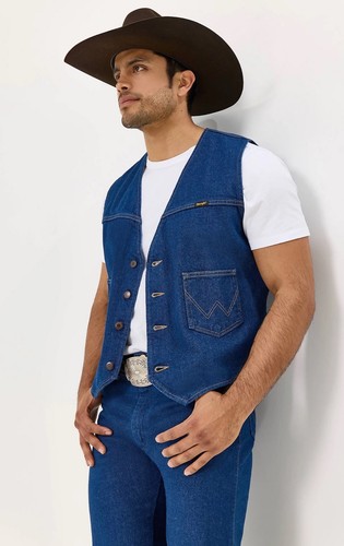 Wrangler Western Denim Vest Large Jeans Full Button Jacket Cowboy NWOT