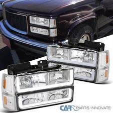Fits 94-98 Gmc C10 Ck 1500 2500 Sierra Yukon Headlights Bumper Lamps W Led Bar