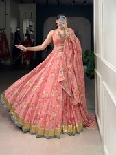 Evening Peach Heavy Lehenga Indian Party Designer Wedding Bollywood Lengha Choli