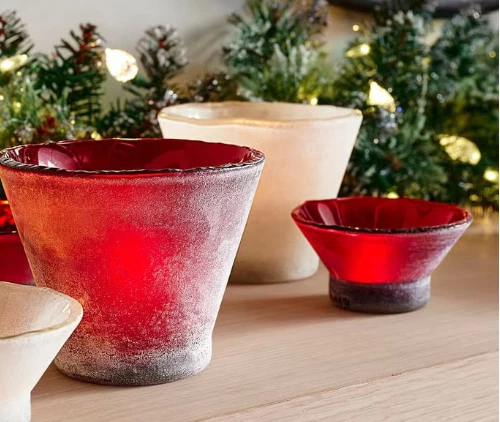 Suporte de vela Pottery Barn vidro vermelho rubi vidro marinho Laguna decoração votiva novo na caixa (3) - Imagem 2 de 4