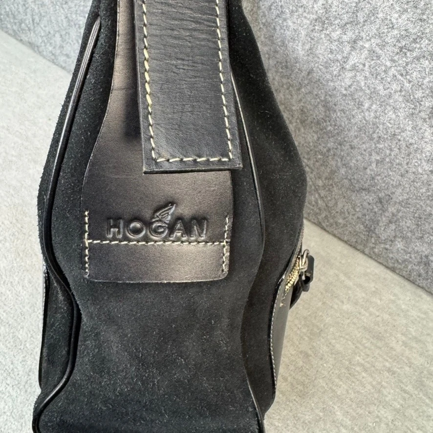 Bolso de hombro Hogan Satchel negro de gamuza y cuero con cremallera superior Foto 3 de 4