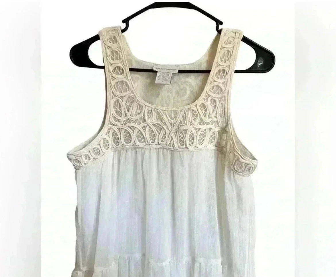 OFF WHITE Abito smanicato hippie trasparente boho bianco sporco morbido dintorni piccolo