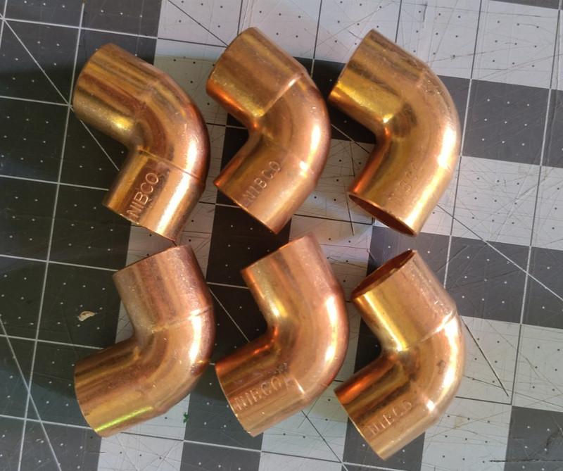 Lot of 6 3/4" NIBCO Copper 90 deg elbows