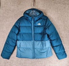 The North Face 550 Reversible Down Puffer Jacket Girls XL Teal Blue Hooded