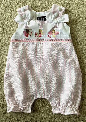 Lil Cactus Baby Girls Smocked Romper Seersucker Bows Size 3-6 Months