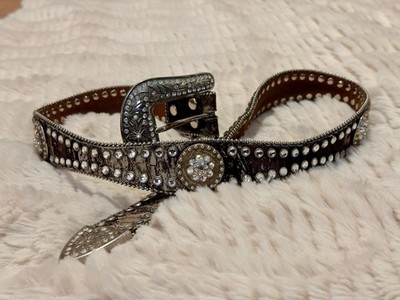 BLAZIN ROXX Belt Leather Womens Western Medium 32-36'' Brown Rhinestones