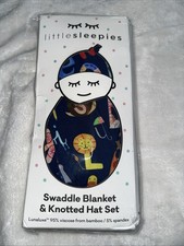 Little Sleepies Bamboo Alphabet Friends Swaddle And Hat Set - New 