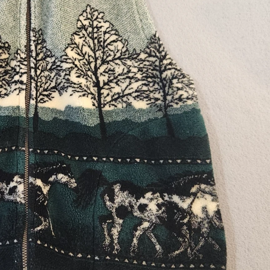 Vtg Outback Trading Vest Adult M Green Horse Graphic Fleece Cowboy Western Rodeo - Image 3 of 4