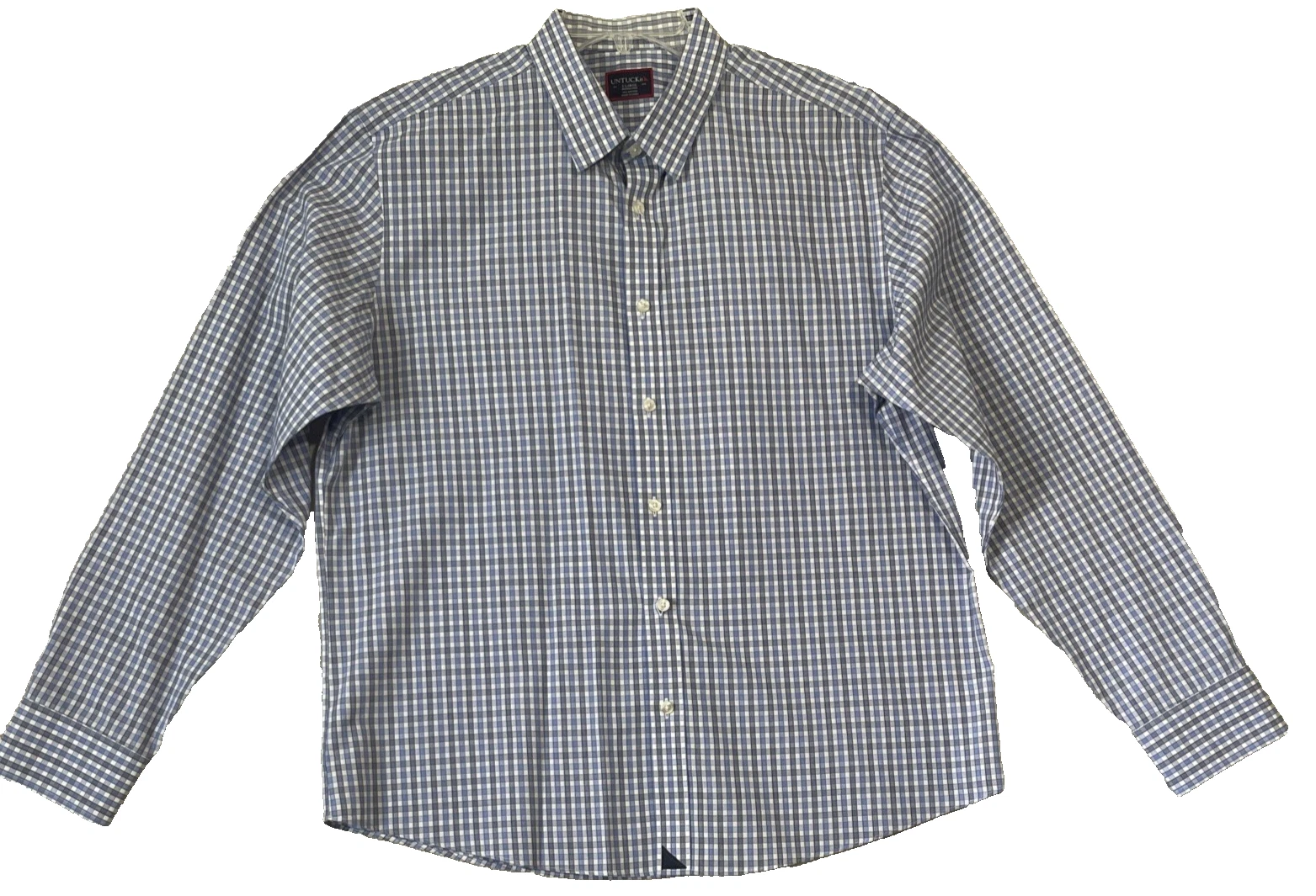 UNTUCKit Shirt Long Sleeve Button Up Men Sz XL Blue Gingham Wrinkle Free Cotton