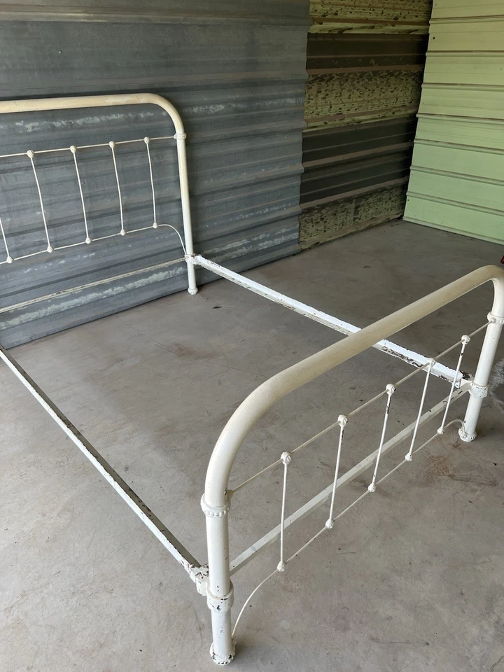 Antique French Country Iron Full Sized White Bed  Headboard,footboard,rails - Image 2 of 4
